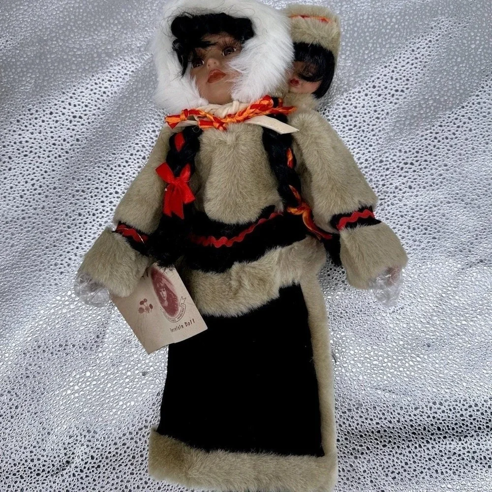 Vintage Porcelain Eskimo Dolls‎ Two Headed Fur Hooded Native American